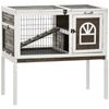 Wood Rabbit Hutch, Elevated Guinea Pig Cage with Run, Coffee