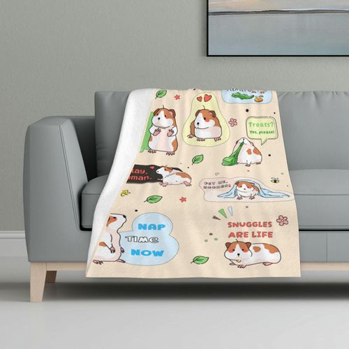 CaomeiWu Guinea Pig Throw Blanket, 50" x 40" Flannel Cute Pigs Themed Stuffed Animal Pink Throw, Soft Nap Throw Blanket for Home, Boys Girls Women Guinea Pig Lovers Gifts
