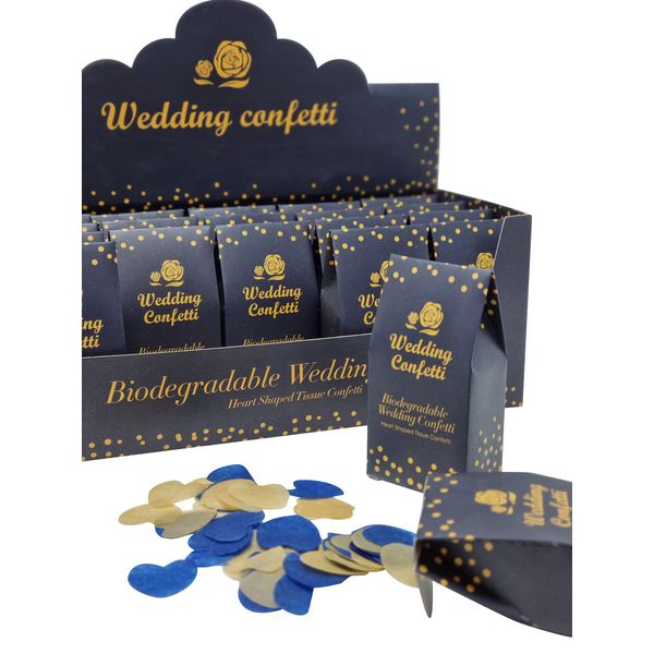 20 Navy/Gold Wedding Confetti Box Tray Guests BIODEGRADABLE Throwing Paper Table