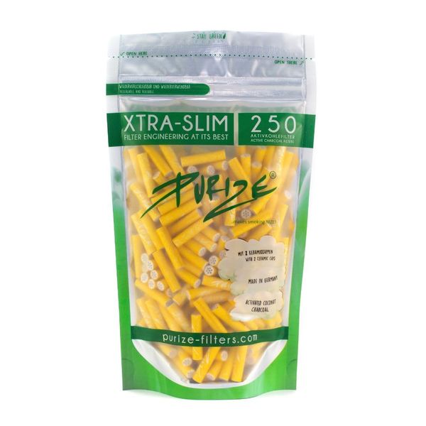 Purize 250 Carbon Activated Extra Slim Filter Tips Roach - Yellow