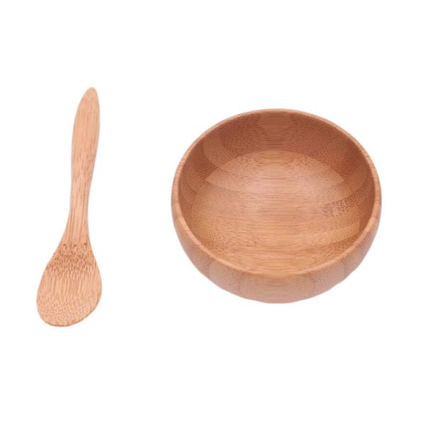 1 Set(2PCS) Bowl + Spoon Bamboo Face Mask Mixing Bowl with Mixing Stick Spatula Facemask Mixing Makeup Kit DIY Homemade Beauty Tool Skin Care Facial Treatment Accessories Cosmetic Storage Containers