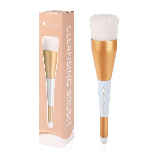 DUcare Facial Cleansing Brush, Small Nose Cleaning Brush, Cleansing Brush, Skin Care Face Brush, Face Brush, Ultra Fine Bristle, Facial Cleansing Brush and Small Nose Cleaning Brush, 2 in 1 Set, Face Cleaning Brush, Small Nose Brush (Gold)