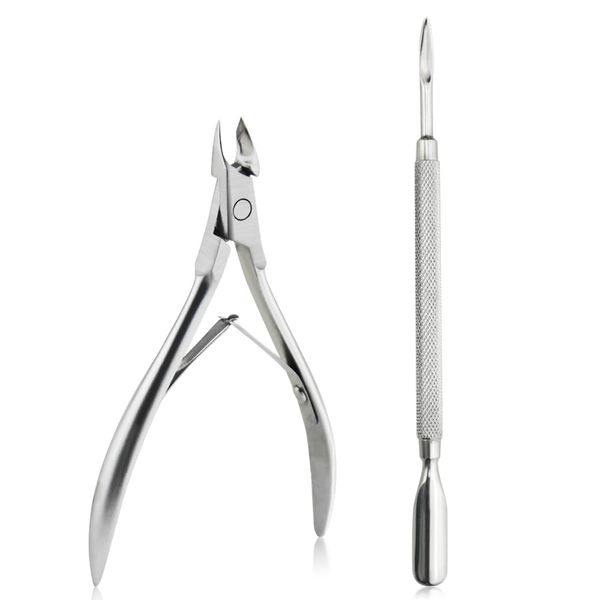 TOVOT 2PCS Cuticle Remover Tools Set Stainless Steel Cuticle Trimmer with Nail Pusher Cuticle Cutter Cuticle Pusher Cuticle Removal Tools for Fingernails Toenails