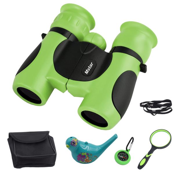 Mstar 8x21 Small Kids Binoculars Childrens Binoculars Real Kids Binoculars 4,5,6,7,8,9,10 Years Old Child Binoculars for Bird Watching (Green)