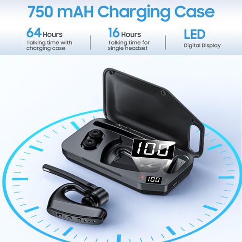 Conambo Bluetooth Headset V5.2 Wireless Bluetooth Earpiece with 750mAH Charging Case 64Hrs Talktime Wireless Headset with CVC8.0 Dual Mic Noise Canceling for iPhone Cellphone Trucker Work
