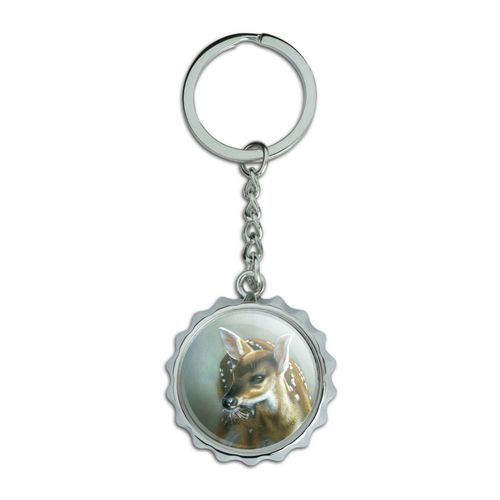 Fawn Baby Deer Keychain Chrome Plated Metal Pop Cap Bottle Opener