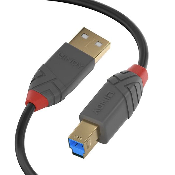 LINDY 36744 USB 3.0 Type A to B Cable, Anthra Line - Black, 5m