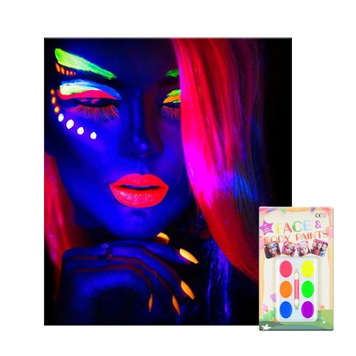 6 Color Face Paint, Body Painting Palette, Colourful Rainbow UV Neon Palettes, Fluorescent Make up Palettes Highly Pigmented, Gifts for Women Glow in the Dark for Party Cosplay
