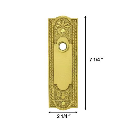 Renovators Supply Manufacturing Door Back Plate Brass 7 1/4 in. Escutcheon Cover Ornate Doorplate in Lacquered Brass Finish