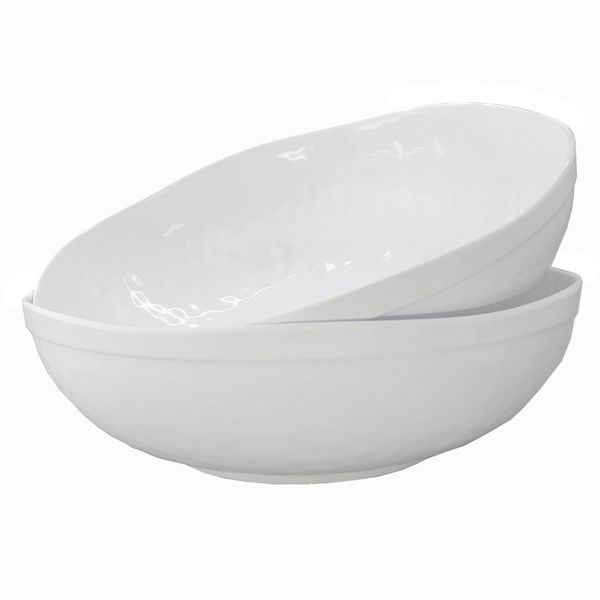 KX-WARE Melamine Serving Bowls -2pcs 12inch Larger Salad Bowls/Mixing Bowls,White Color| Break-resistant 100% Melamine Bowls | Dishwasher Safe,BPA Free