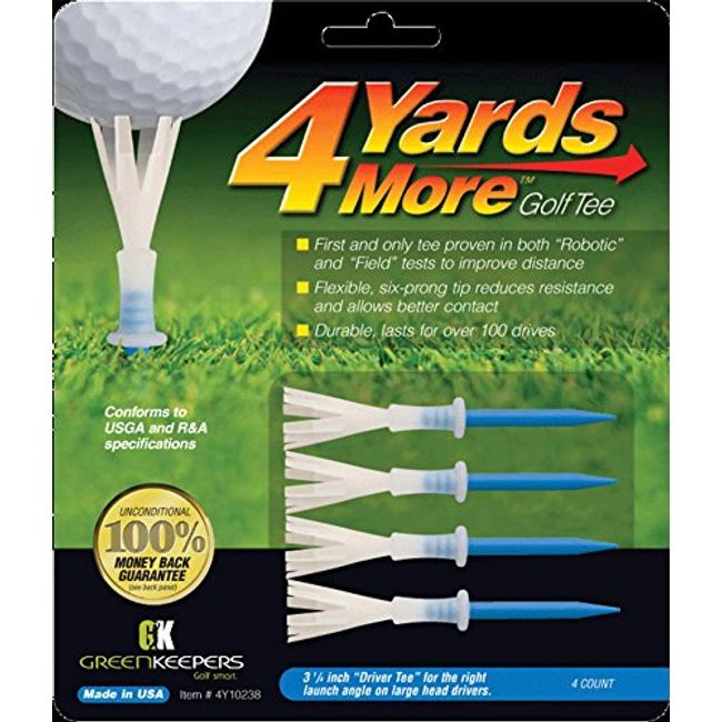 Green Keepers 4 Yards More Golf Tee , 3 1/4 Inch, Blue, 4 Count (Pack of 1)