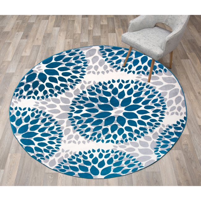 Rugshop Round Jute Rug Modern Floral Circles Area Rug Blue Rugs 6'6" Round Rug