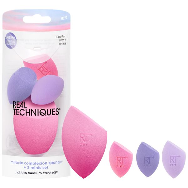 Real Techniques Sunrise To Sunset Miracle Complexion Sponge Set with 3 Mini Sets, 4 Piece Set