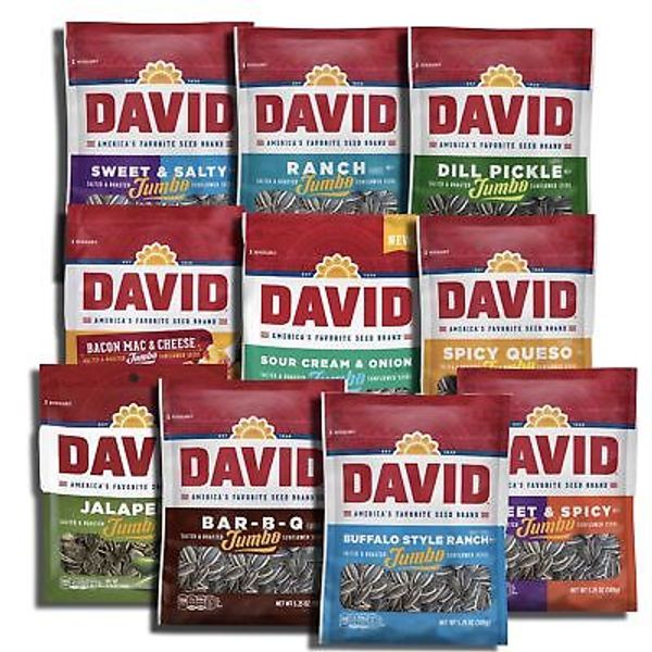 David Sunflower Seeds Variety Pack with BBQ, Dill Pickle, Ranch, Bacon Mac n