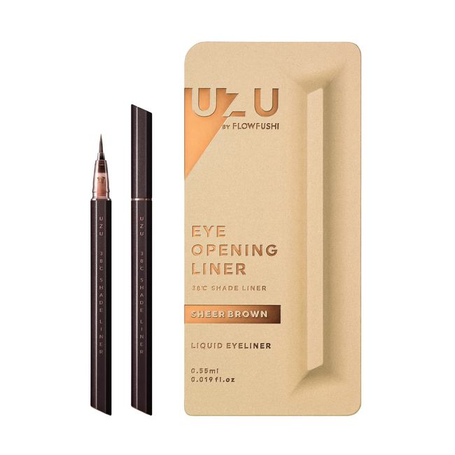 UZU BY FLOWFUSHI Limited 38℃ Shade Liner, Sheer Brown, Liquid Eyeliner, Shadow Color Liner, Double Liner, Off Hot Water, Alcohol Free, Paraben Free