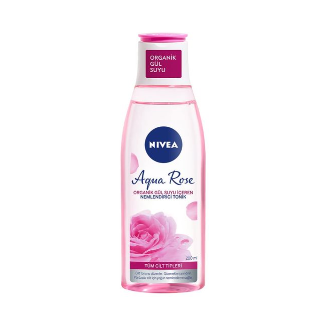 NIVEA Aqua Rose Organik Gül Suyu İçeren Nemlendirici Tonik (200 ml), Tüm Cilt Tipleri İçin, Gözenek Arındırıcı, 24 Saat Yüz Nemlendirici