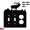 Innovative Fabricators, Inc. Solitary Elk Double Toggle Light Switch & Single Duplex Wall Plate (Double Toggle with Power, Black)
