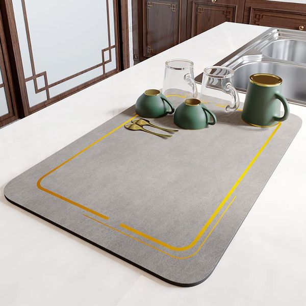 Drying Mat, Diatomaceous Earth, Quick-drying Absorbent Mat, Dish Drying Mat, Rolled, Storage, Slip, Dish Placement, Quick Drying, Oil-Resistant, Easy Care (Light Gray, 11.8 x 15.7 inches (30 x 40 cm)