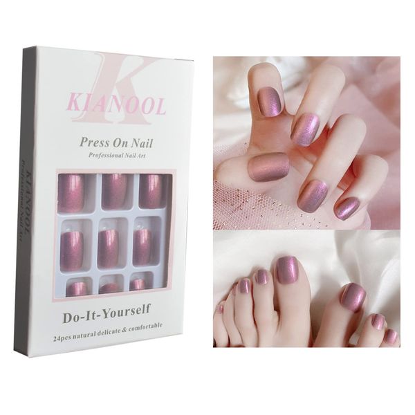 48 Stück Künstliche Nägel Zum Aufkleben, Aurora Lila Fingernägel Fußnägel Zum Aufkleben Set, Glossy Acryl Fussnägel Künstliche Nägel Kurz Full Cover Nail Tips Für Frauen Und Mädchen