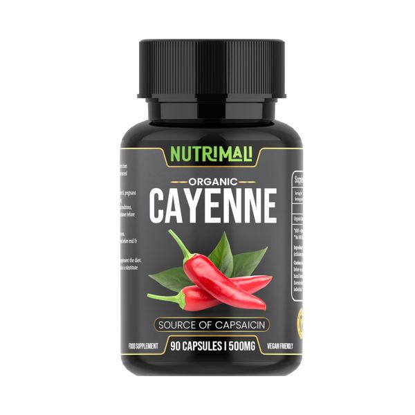 NutriMali Cayenne Pepper Organic - 90 Vegan Capsules | High Strength Up to 1500mg | Natural Herbal Supplement | Zero Fillers 100% Natural & Eco Friendly Packaging