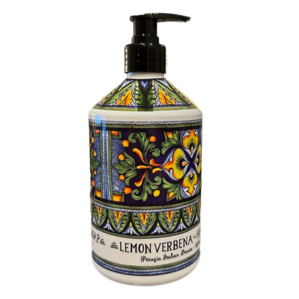 Deruta Perugia Italian Lemon Verbena Hand Soap - Perfect Kitchen Decor Soap - Organic Liquid Hand Soap with Italian Soap Dispenser - Bathroom or Kitchen 22 Fl. Oz