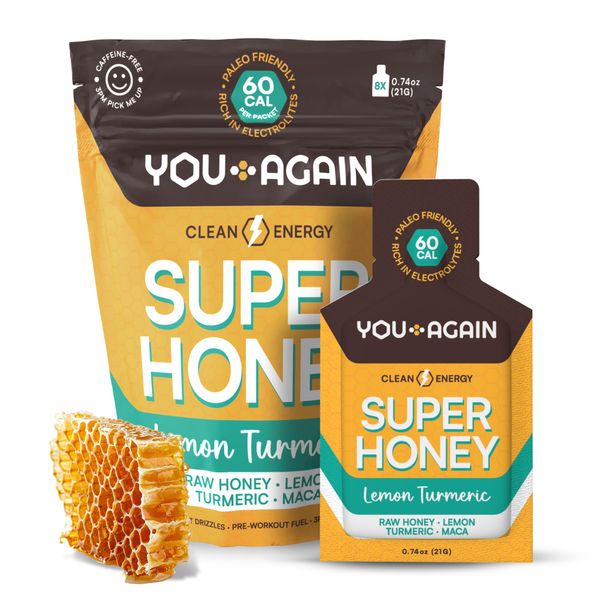 You Again Super Honey Lemon Turmeric Packets | Workout Clean Energy Gel Packs | Cycling, Endurance, Running Gel or Energy Snack | Paleo & Carnivore Snack | Gluten-Free | Made in USA | 8 Count