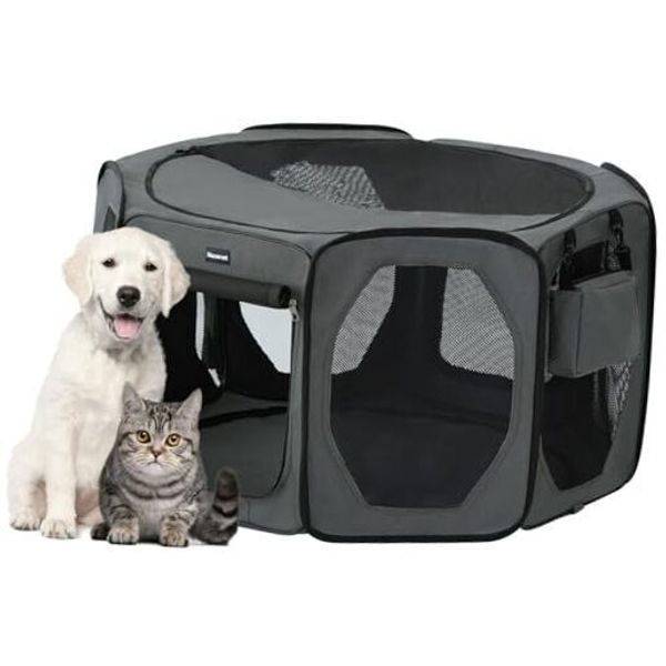 Dog Playpen, Cat Dog Crate Portable Pet Exercise Grey Small(29"L x 29"W x 17"H)