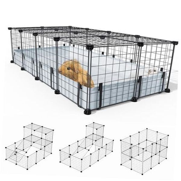 20 Panels Guinea Pigs Cages:  Small Animal Cage with Waterproof Mat, Black