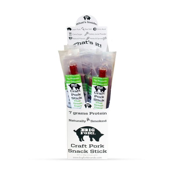 Craft Pork Meat Stick, High Protein Snack Sticks, Thai Green Curry Flavor, 6 X 1 oz. Sticks, 50 Calories, 7g Protein, Soy-Free, Gluten-Free, Waygu of Pork - Big Fork