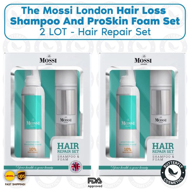 The Mossi London Hair Loss Shampoo and Hair Repair ProSkin Foam Set