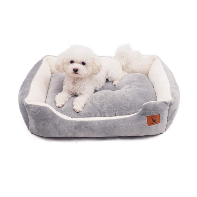 PEOPLE&PETS Winter Pet Bed, Bed for Kneading Cats, Dog Cushion, Bouncy 3D Cotton, Fluffy and Warm, Reversible, Year-Round, Washable, Medium, 22.4 x 16.9 x 5.9 inches (57 x 43 x 15 cm), Gray, Second Model, Non-slip Fabric Lining