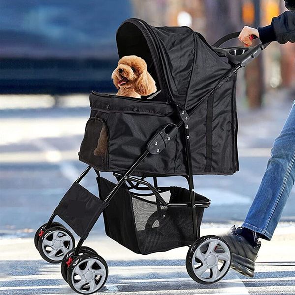 LUCKYERMORE Dog Stroller Pet Travel Carriage Cats Puppy Kitty Basket Cup Holder