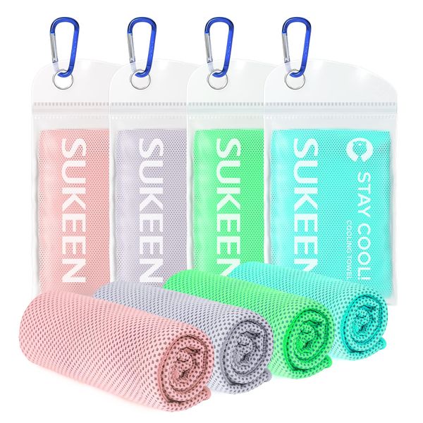 Sukeen Cooling Towel Ice Towel 4Pack (100 x 30cm), Cooling Towel Quick Dry Fitness Towel Gym Towel Golf Towel Yoga Towel Sports Cooling Towels for Neck and Face Cooling Bandana