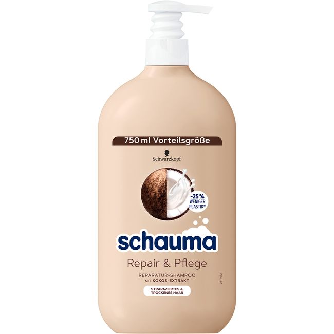 Schwarzkopf Schauma Reparatur-Shampoo Repair & Pflege (750 ml), Haarshampoo glättet & repariert die Haarstruktur, Repair Shampoo für strapaziertes & trockenes Haar, mit Kokos-Extrakt