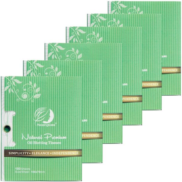 PleasingCare Facial Oil Blotting Paper for Oily Skin, 100 Count, Pack of 6 - Natural Green Tea Face Absorbing Sheets, Skin Care and Oil Control Must Have for Both Femle and Male