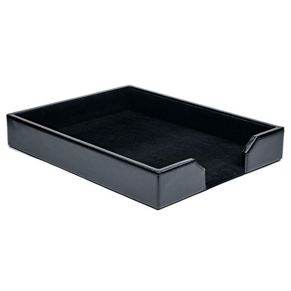 Dacasso Bonded Leather Desktop Tray Luxury Letter Holder & Paper Organizer for Desk, 13.5in x 10.5in x 2.13in, Black