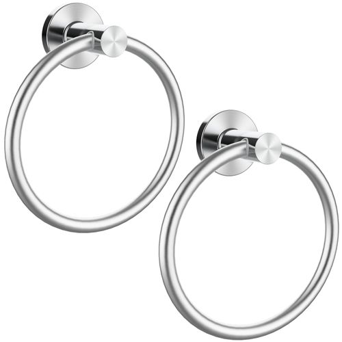Brushed Towel Ring 2Pack Sliver, SUS304 Stainless Steel Hand Towel Holder for Bathroom Kitchen, Modern Style Towel Hanger, Thicken Ring Towel Holder, Towel Rack Round Wall Mounted