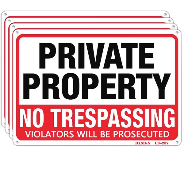 4 Pack Private Property No Trespassing Sign Metal 10"x14" Rust Free Aluminum,Indoor & Outdoor Use for Fence and Yard