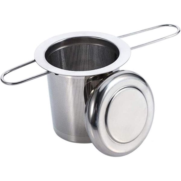 TuoTu Tea Infuser, 304 Stainless Steel Tea Strainer with Lid and Foldable Handle, Tea Filter for Teapots Cups Mugs to Brewing Steeping Loose Leaf