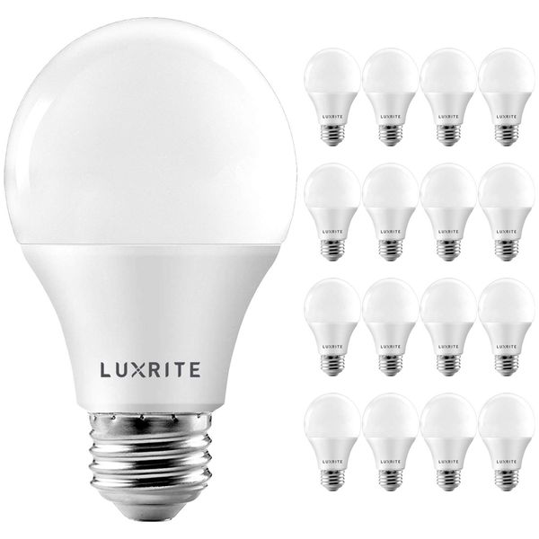 LUXRITE A19 LED Bulb 60W Equivalent, 3000K Soft White, 800 Lumens, Dimmable Standard LED Light Bulbs 9W, Enclosed Fixture Rated, Energy Star, E26 Medium Base - Indoor and Outdoor (16-Pack)