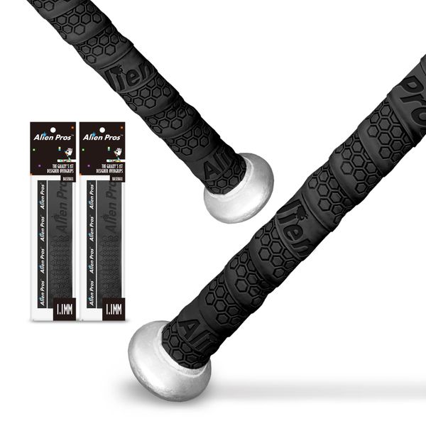 Alien Pros Baseball Bat Grip Tape (2 Grips) - 1.1mm Pre-Cut, Professional Quality Bat Tape - Alternative to Old Baseball Bat Grips - Protect Your Bat and Hit an Epic Home Run (2 Grips, Black)