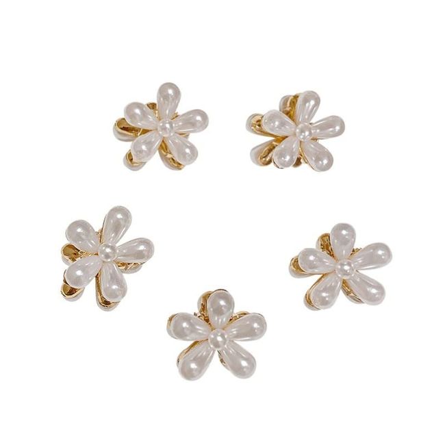 Avance Hair Accessories Hair Clip Hair Bijou Ribbon Pearl Bijou Flower Adults Children (5 Piece Pearl Flower Set)