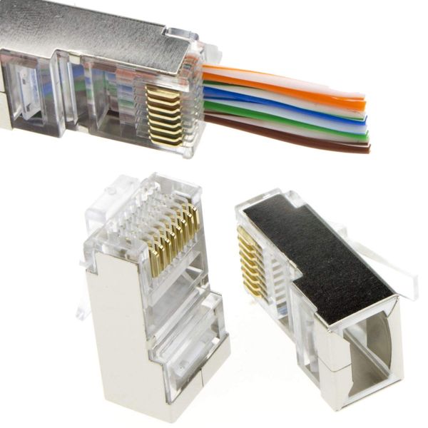 kenable Pass Through Shielded RJ45 Plugs Crimps for Cat5e/Cat6 Ethernet Cable [10 Pack] [Shielded (FTP) 10 Pack]