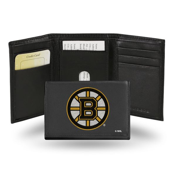 NHL Rico Industries Embroidered Leather Trifold Wallet, Boston Bruins