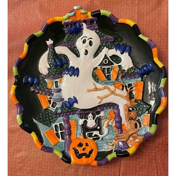 JCPenney Home Collection Ghost Haunted House Halloween Dimensional 9" Plate Fall