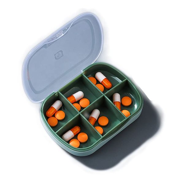 Pill Box Organiser Portable Storage Box 8 Compartments Pill Holder 7 Day Travel Pill Boxes Airtight & Moistureproof Medicine Vitamin Cod Liver Oil Supplements Container BPA Free for Travel - Green