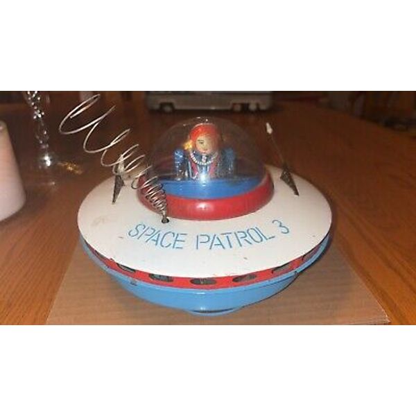 Vintage 1960's Space Patrol 3 Flying Saucer Battery Operated Yoshiya WORKS!