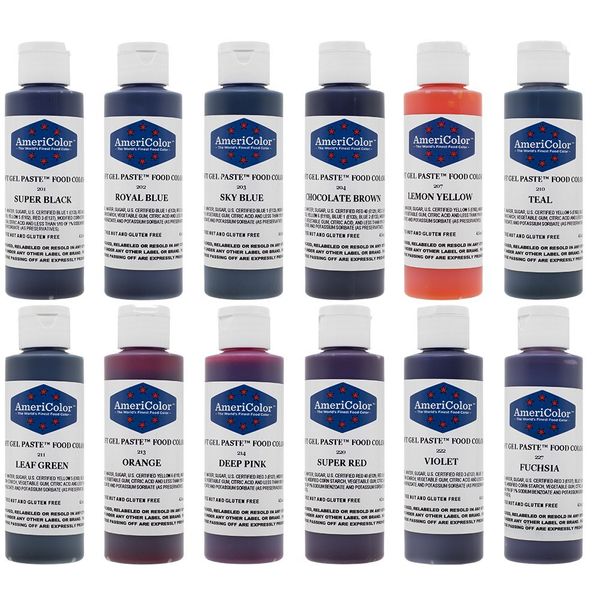 AmeriColor 12 Color Variety - Kit, Soft Gel Paste Food Coloring, 4.5 Ounce Bottles.