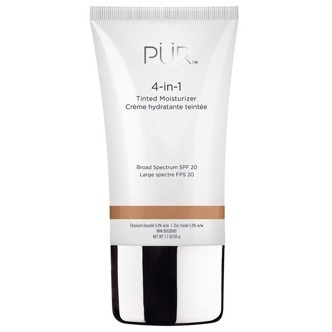 PÜR MINERALS 4-in-1 Tinted Moisturizer With SPF 20 - Hydrating Face Moisturizer, Primer, & Foundation With Shea Butter, Aloe Vera & Vitamin B3 - Vegan Friendly - Free of Paraben, Gluten & BPA – Medium