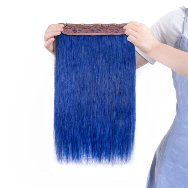 Winsky Hair Extensions Real Human Hair - One Piece Blue Color Remy Hair Extensions Clip on 70gram for Women (14inch, Blue)